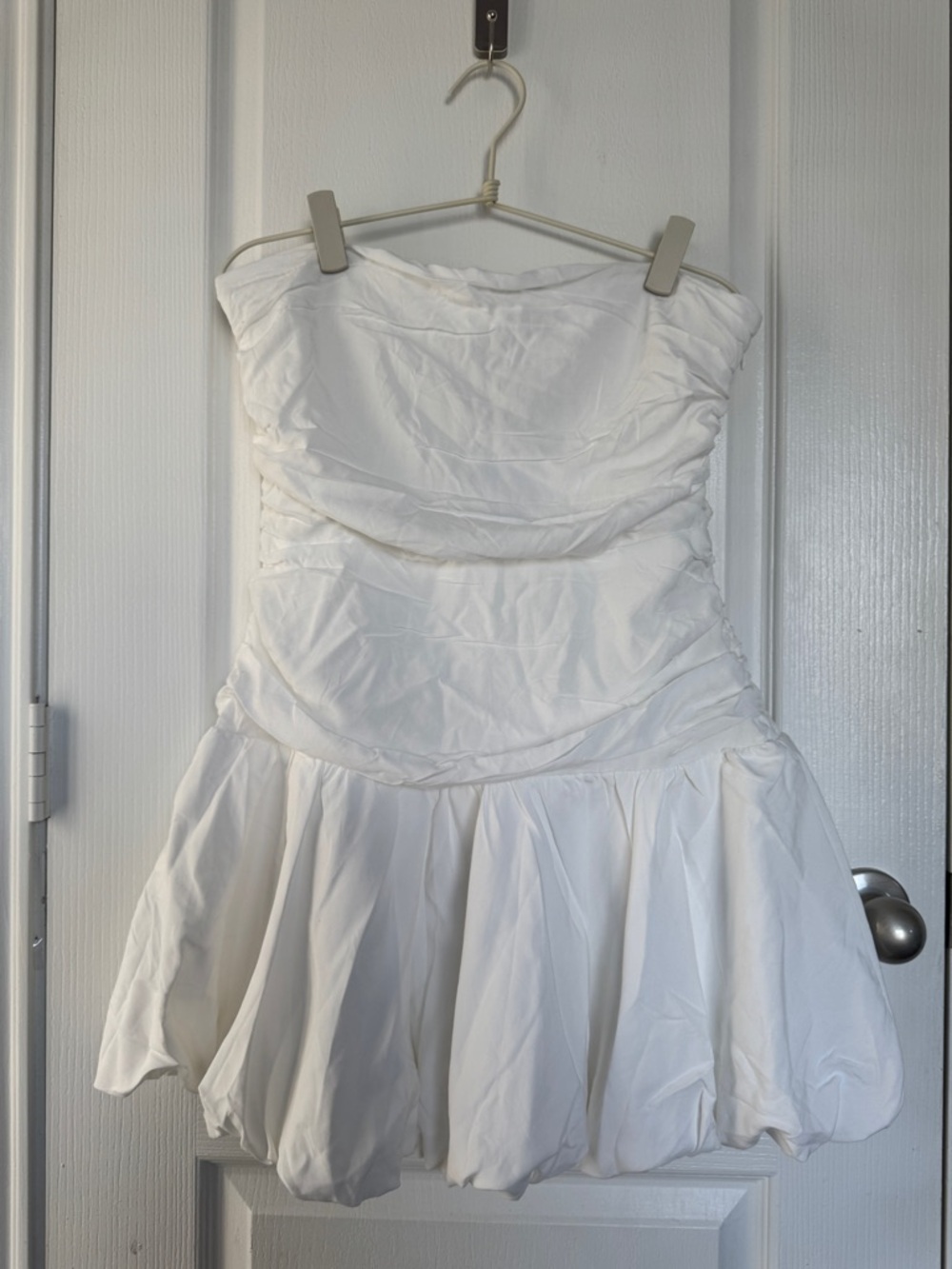 Princess Polly Strapless White Ruched Bubble Hem Dress